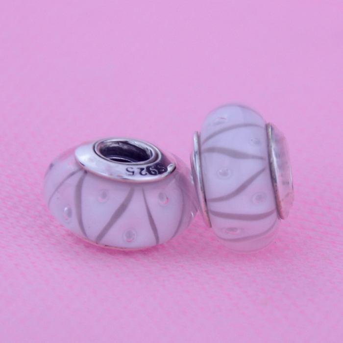

White Thread Murano Glass Beads fit for Pandora bracelets Original Real 925 Sterling Silver beads DIY loose beads fashion Charms 1pc/lot