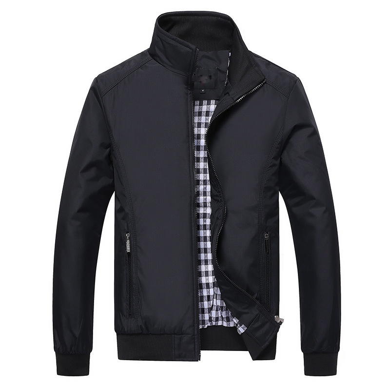 

Wholesale- Spring Autumn 2017 Mandarin Collar Men's Business Jackets Solid Waterproof Dress Jackets For Men Bomber Jacket Coat, Black
