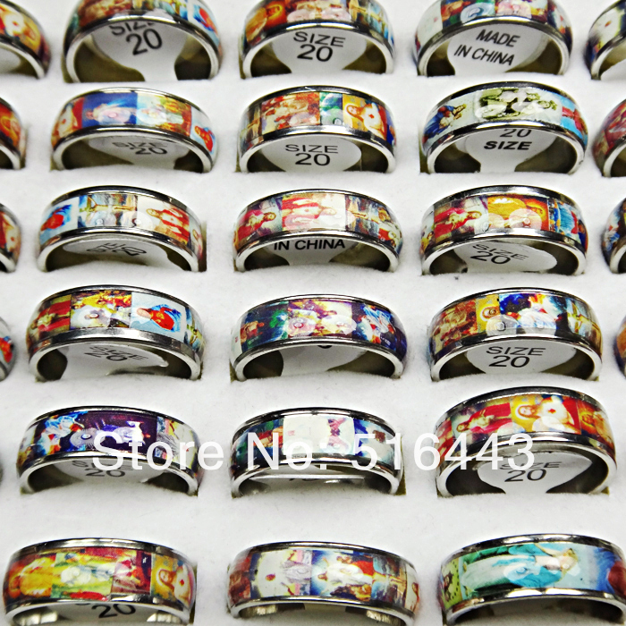 

A-301 Wholesale Jewelry Lots 50pcs Stainless steel Enamel Men Womens Religious Jusus Bulk Rings