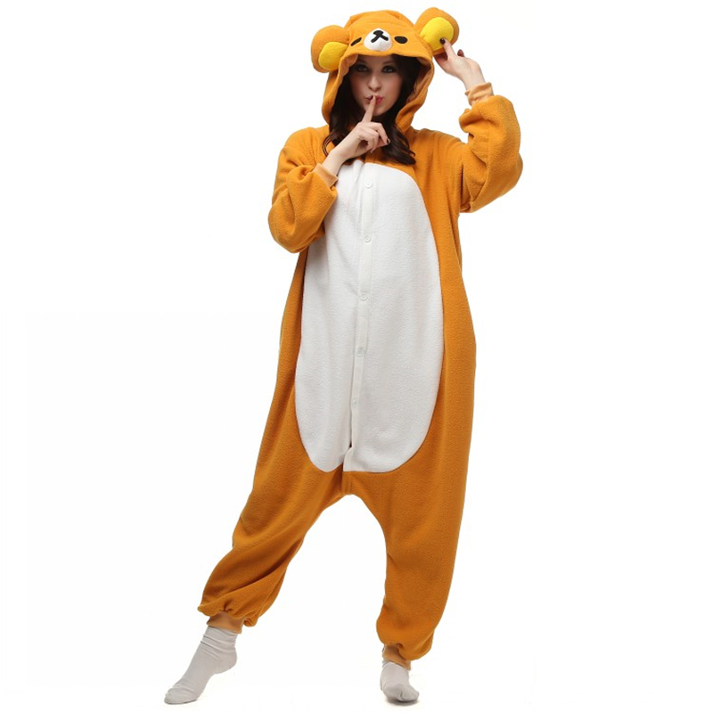 

Well Made 2016 NEW Fleece Rilakkuma Bear Kigu Pajamas Anime Cosplay Costume Unisex Adult Onesie Sleepwear Cartoon Bear Jumpsuit Free, Black;red