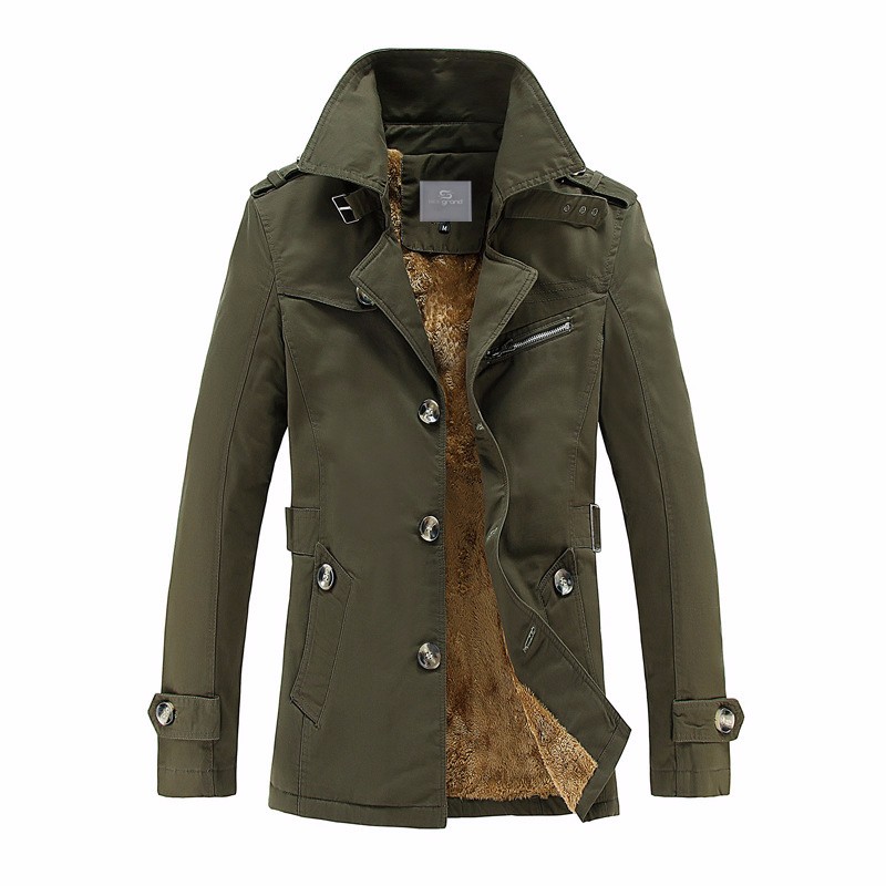Man Turn-down Collar Single Breasted Thick Warm Trench Coat Men Fashion Leisure Outerwear Big Size M-5XL