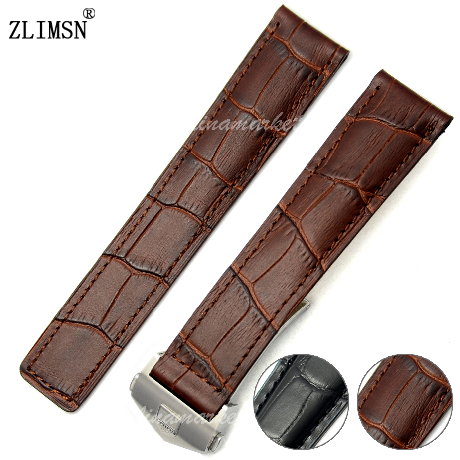

Leather Watch Bands strap 22mm New Men Black or Brown Thin no holes Genuine Leather ZLIMSN Brand Strap