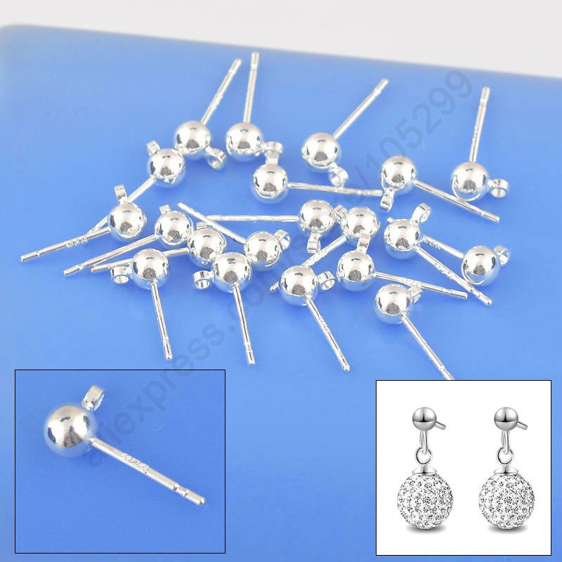 

100PCS Lot Wholesale 925 Fine Jewellery Findings Real Pure 925 Sterling Silver Stud Earring Ear Pin 3MM Ball Beads Head, Golden;silver