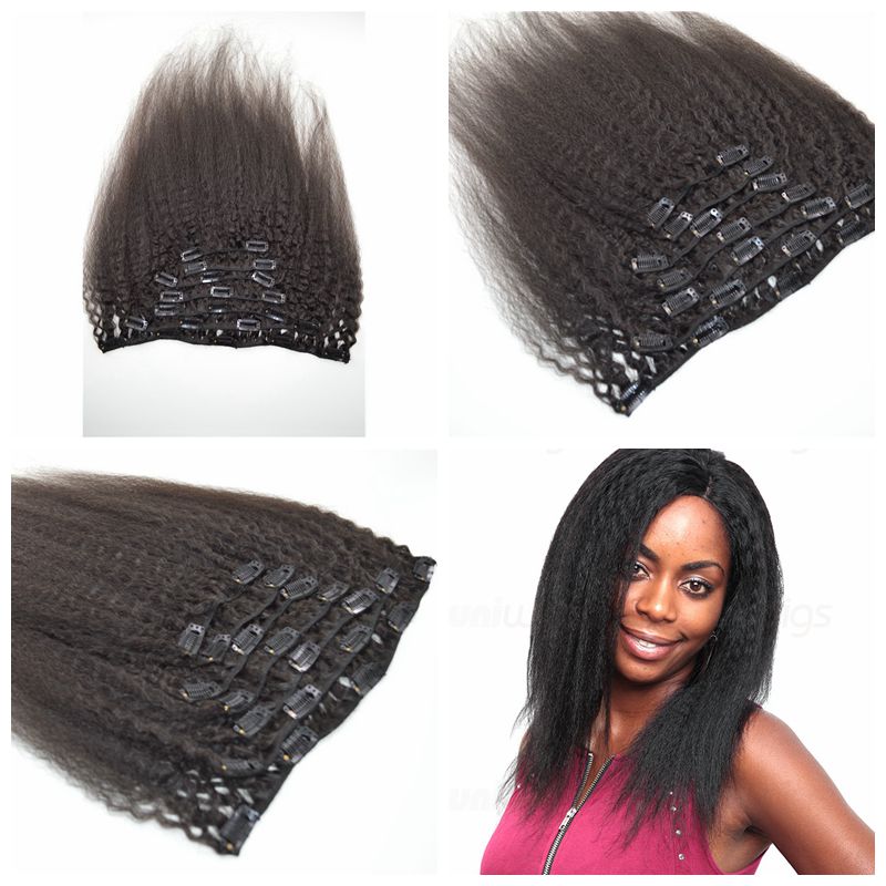 

Brazilian human Hair 120g kinky straight clip in natural color G-EASY human hair clip in hair extensions 7Pcs/set 12-26inch in stock