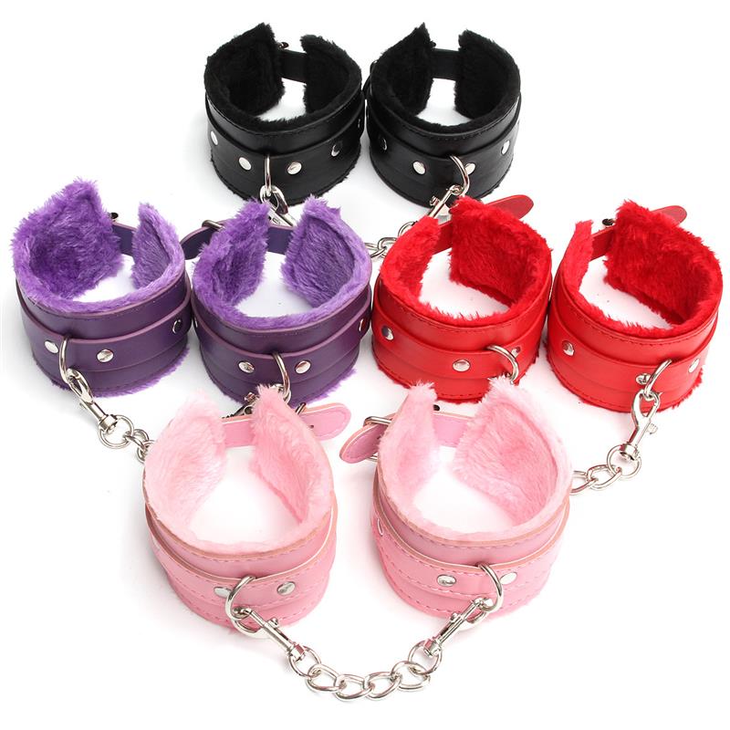 Bracelet de chevilles Hogtie Combo Bondage BDSM Cuir véritable fourrure de retenue