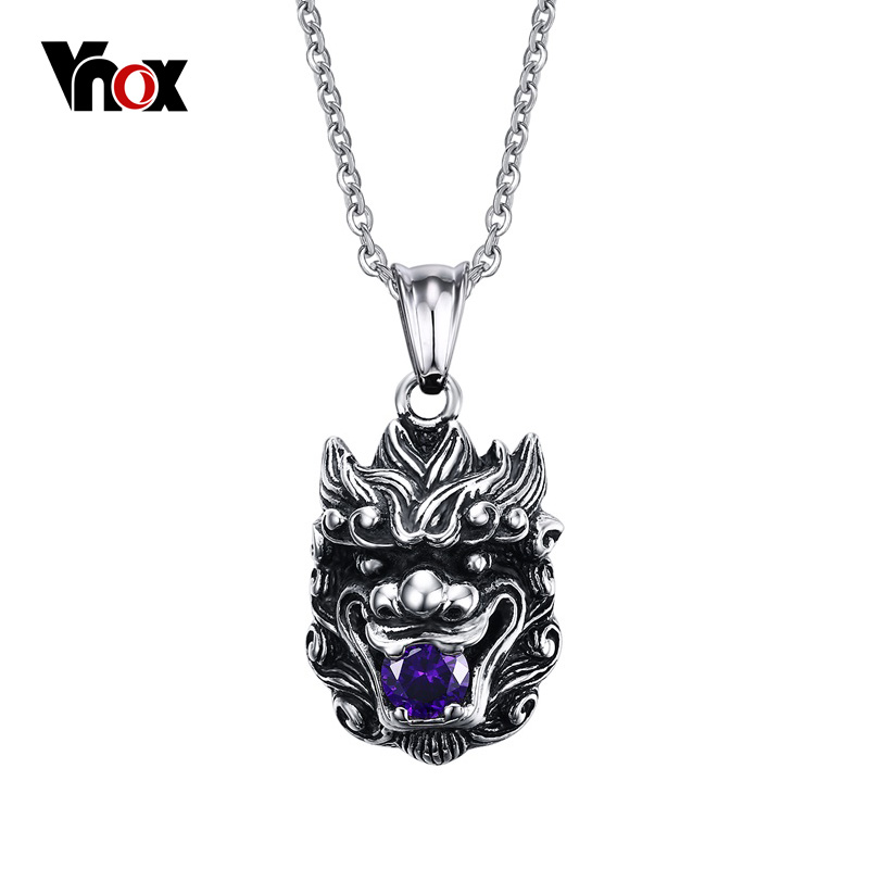 

New Chinese Dragon Head Pendants & Necklace For Men Stainless Steel CZ Diamond Stone Jewelry Free 20 inch Chain