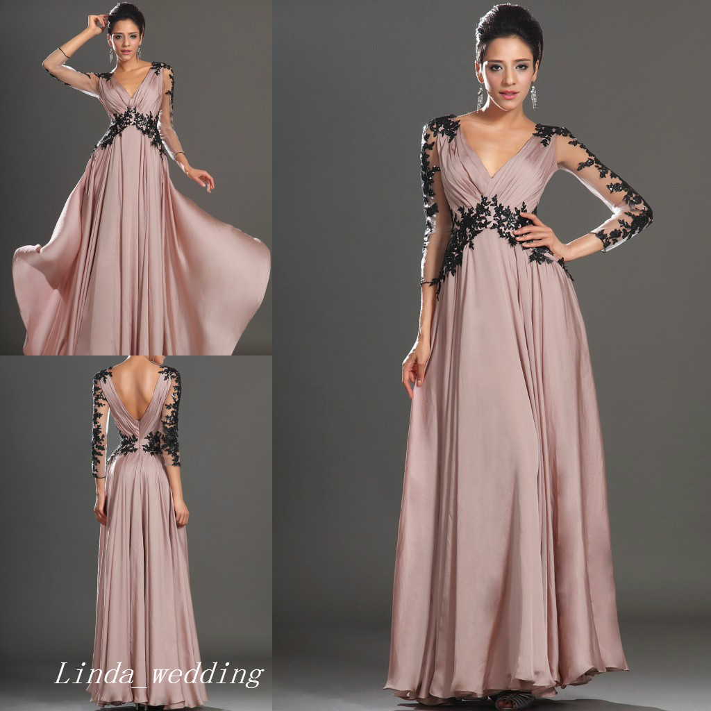 

Beautiful Long Blush Prom Dress With Sleeves Good Quality V Neck Chiffon Formal Evening Dress Party Gown, Sage