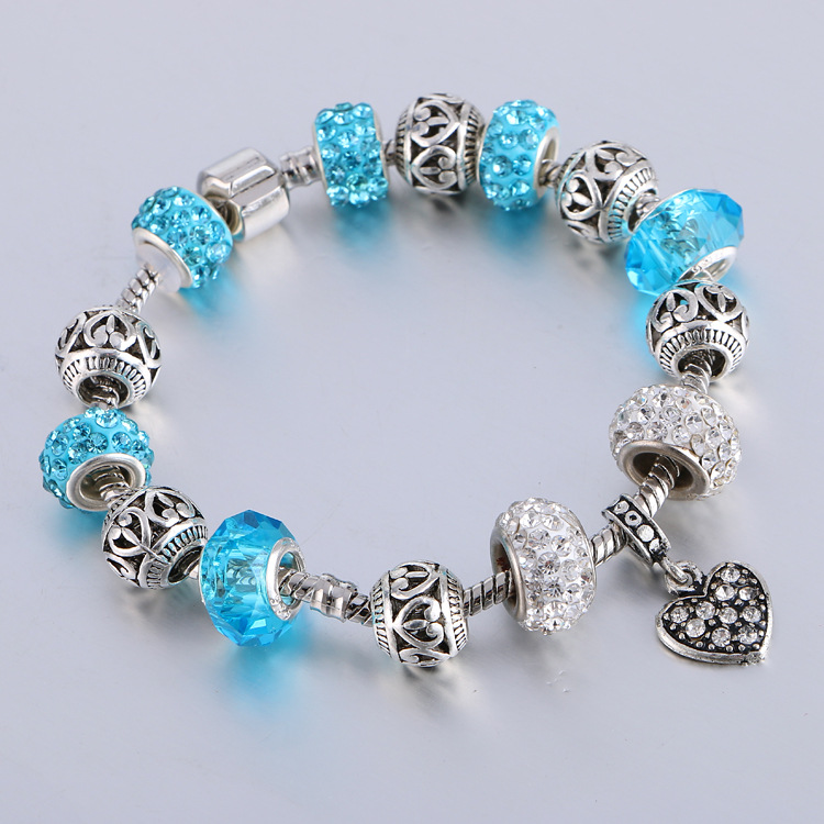 Bracelets de perles à faire soi-même, grand trou, boule de cristal, Bracelet en forme de cœur, médaillon d'amour, bijoux à breloques pour femmes