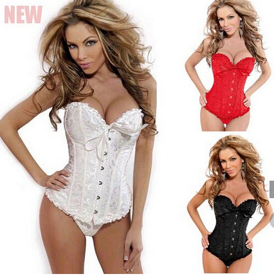 

Wholesale- 8xl !!!! free shipping walson Sexy Lingerie Bustiers Black Satin Embroidered Corset Overbust Corsets+Thong plus size corset