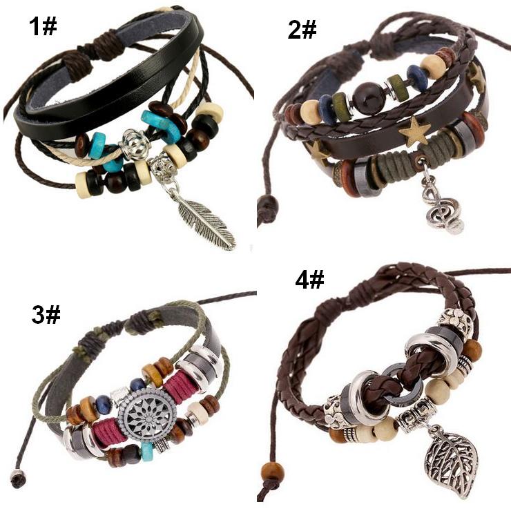 

Men Leather Bracelets Hot Sale Handmade Wrap Charm Bracelets Wristbands Bangles for Men Fashion Jewerly Wholesale Free Shipping 0381WH