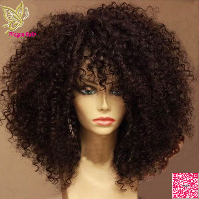 

Afro Kinky Curly Lace Front Human Hair Wigs With Bangs Brazilian Full Lace Human Hair Wig Curly For Black Women Grade 7A, Natural color