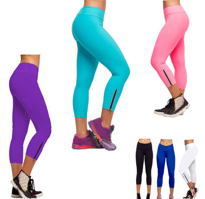 

Free shipping HOT New arrival Women Comfy Tights Capri solid A Running Pants High Waist Cropped Fitness Leggings S, White