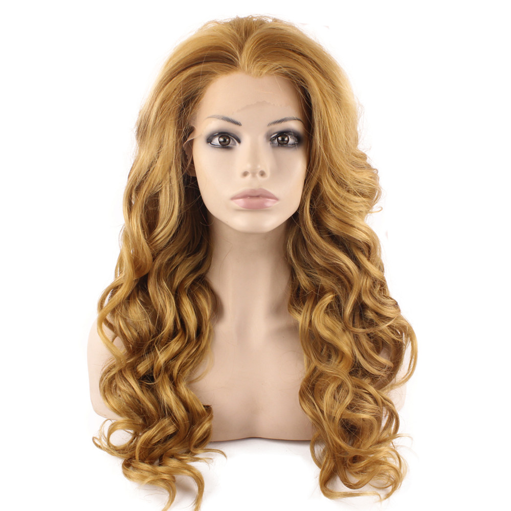 

Long Wavy Blonde Mix Brown Lace Front Synthetic Hair Wig Natural, Mix color