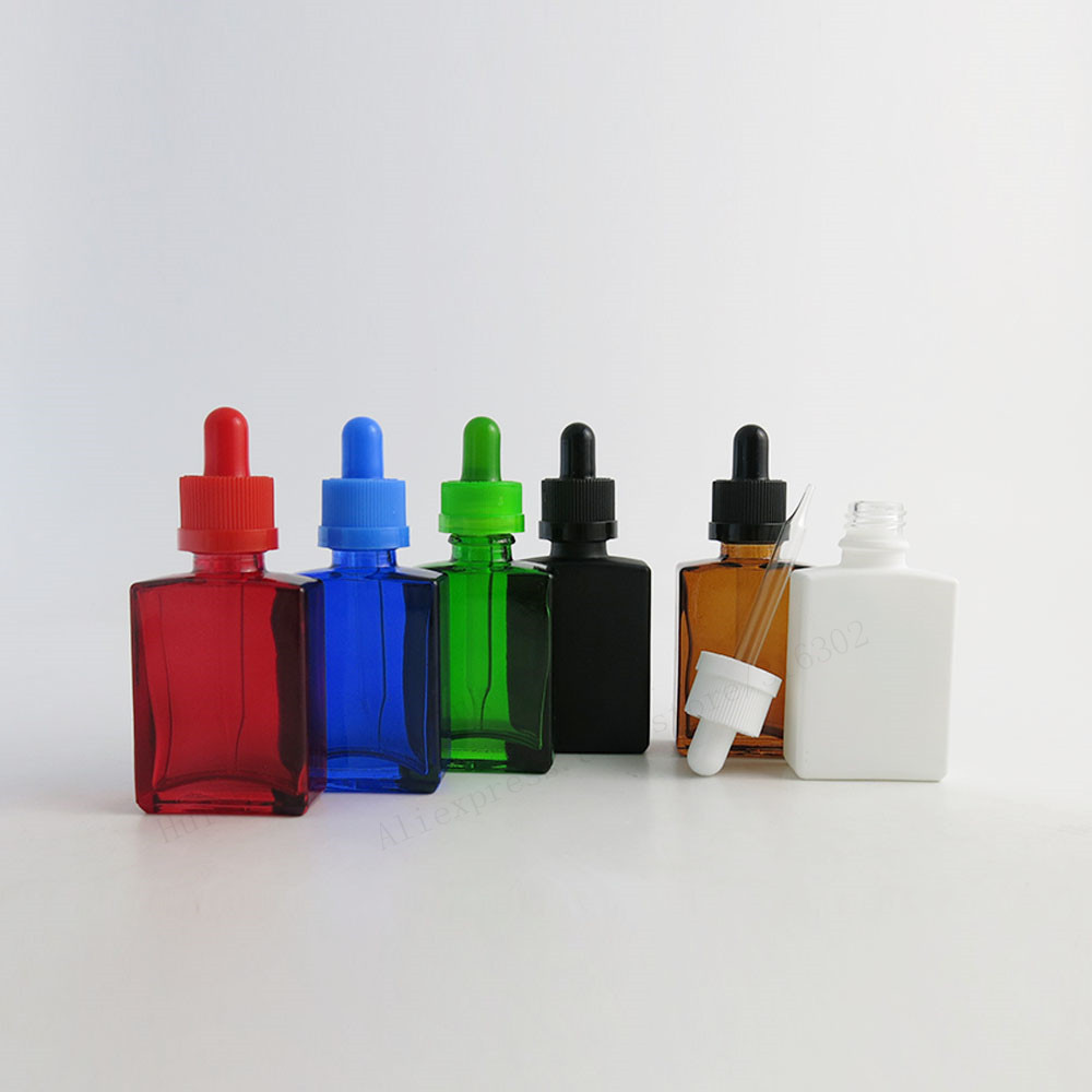 

12x 30ml Empty Red Blue Green Frost Black Amber White Square Glass Bottles With Glass Piepette Droppers