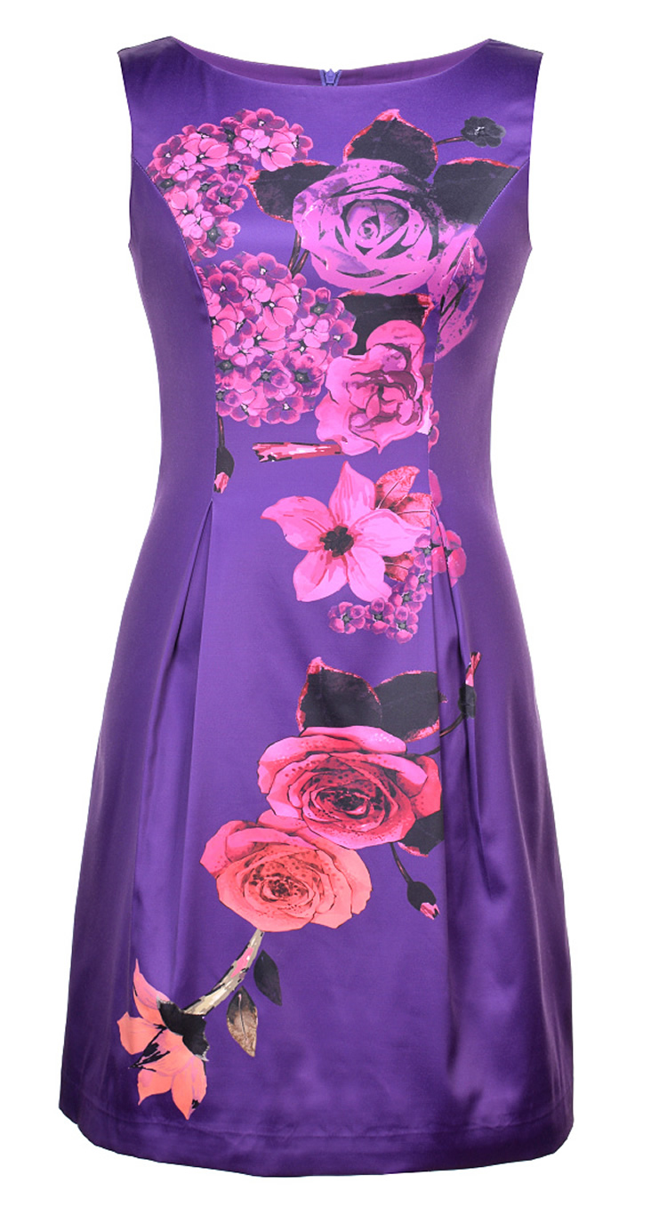 

Flower Print Women Sheath Dress Sleeveless Casual Dresses 084A660, As pictures