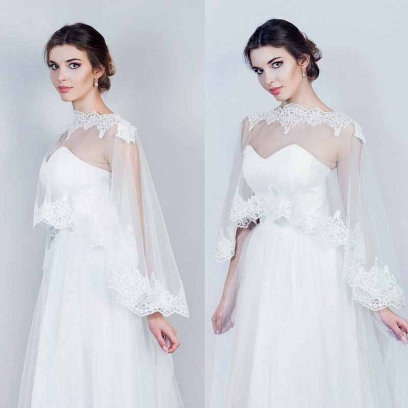 

Elegant White Lace Bridal Jackets With Long Sleeves Bolero Jacket Cheap Wedding Wraps Capes Bridal Accessories, Ivory