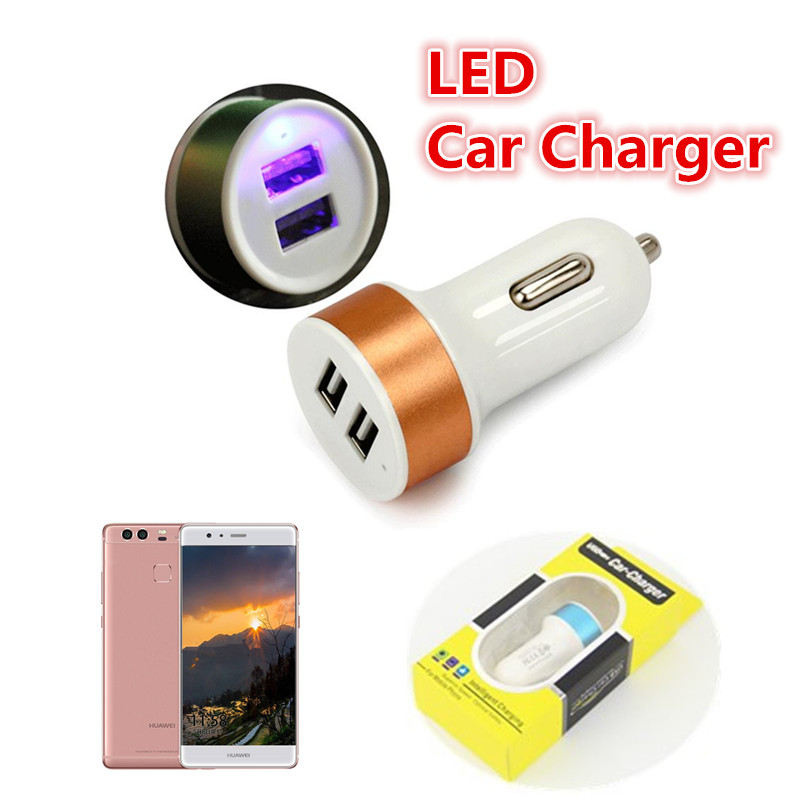 

LED Dual USB Car Charger Universal 2.1A Aluminum Alloy Fast Charging Car Adapter For SamsungS8 S8plus ipod Tablet PC With Retail Box