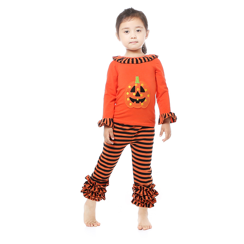 

Girls' Pumpkin Pant Set Halloween Baby clothes Pumpkin sets two pieces Kids Pumpkin suits Cotton Baby Clothing HW 003, As picture
