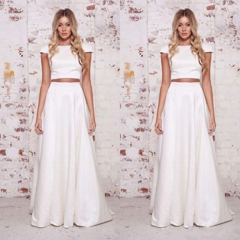 

The Wild Hearts Bridal 2020 New Two Piece Wedding Dress Open BacK Cap Sleeve Top A-line Skirt Beach Bridal Gowns Elegant Wedding Dresses 035, White
