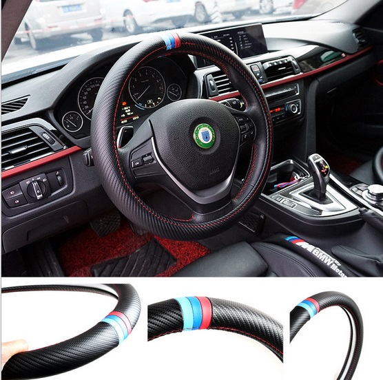 

38CM Car Styling Steering Wheel Cover Interior Decor Carbon Fiber Sport Cover For BMW X1 X3 X5 X6 E36 E39 E46 E30 E60 E90 E92