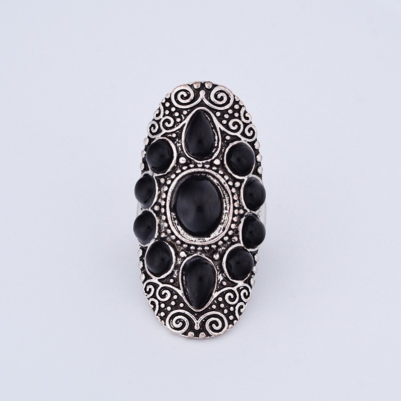

Vintage Style Silver Bohemian Ethnic Black Resin Gem Ring For Women Finger Knuckle Rings Jewelry Wholesale 12 Pcs