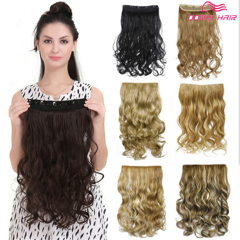 

Best quality Clip in hair extension 5clips one pieces 130g full head body wave 30color brown blond in stock synthetic hair fast shipping, Black;brown