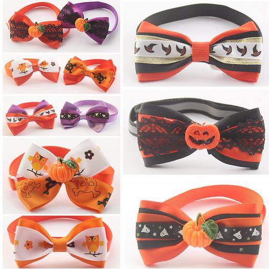 

100PC/Lot Big sale Handmade Hallowen Holiday Dog Ties Pet Dog Neckties Ribbon Dog Bow Ties Pet Grooming Supplies Mix Styles Wholesale P015