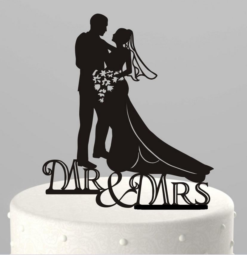 

10 Kind Design Black Acrylic Funny Bride Groom Mr Mrs Love Cake Topper Pet Dog Wedding Cake Toppers Wedding Party Supplies 2pcs