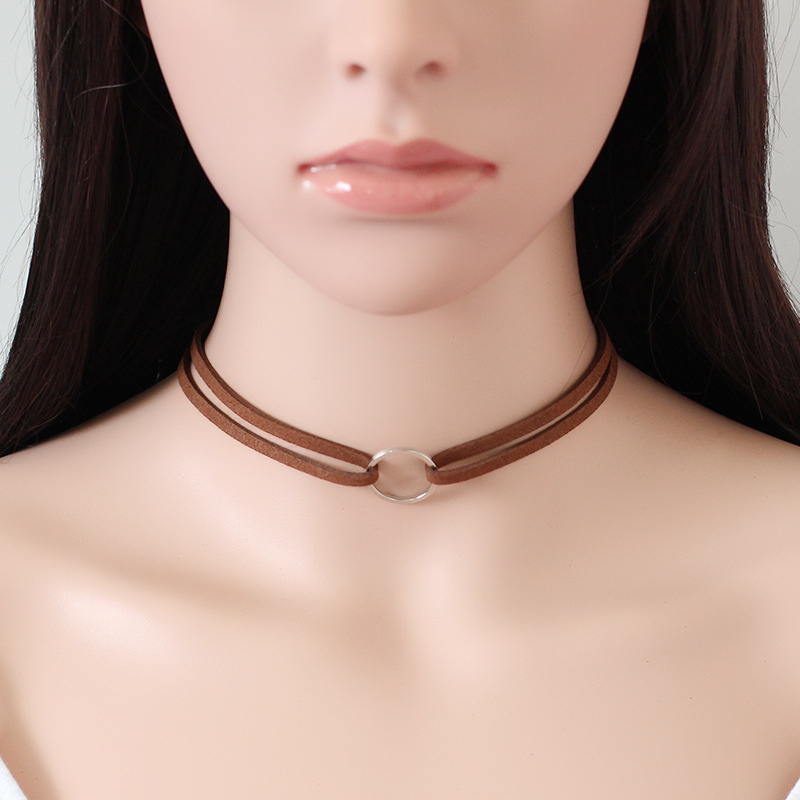 

Fashion jewelry women necklace white brown black double layer choker leather necklace for women Christmas gift