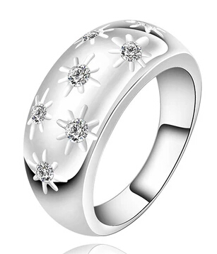 

925 Sterling Silver Women Ring Diamond Crystal Wedding Flower Rings Beautiful Cute Pretty Lady Jewelry Wholesale