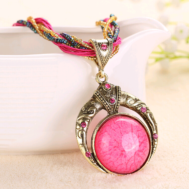 

2016 Hot Bow and Arrow Retro Necklaces Personality Vintage National Style Gem Stone Pendants for Girls Women Clothing Accessories HJXL001