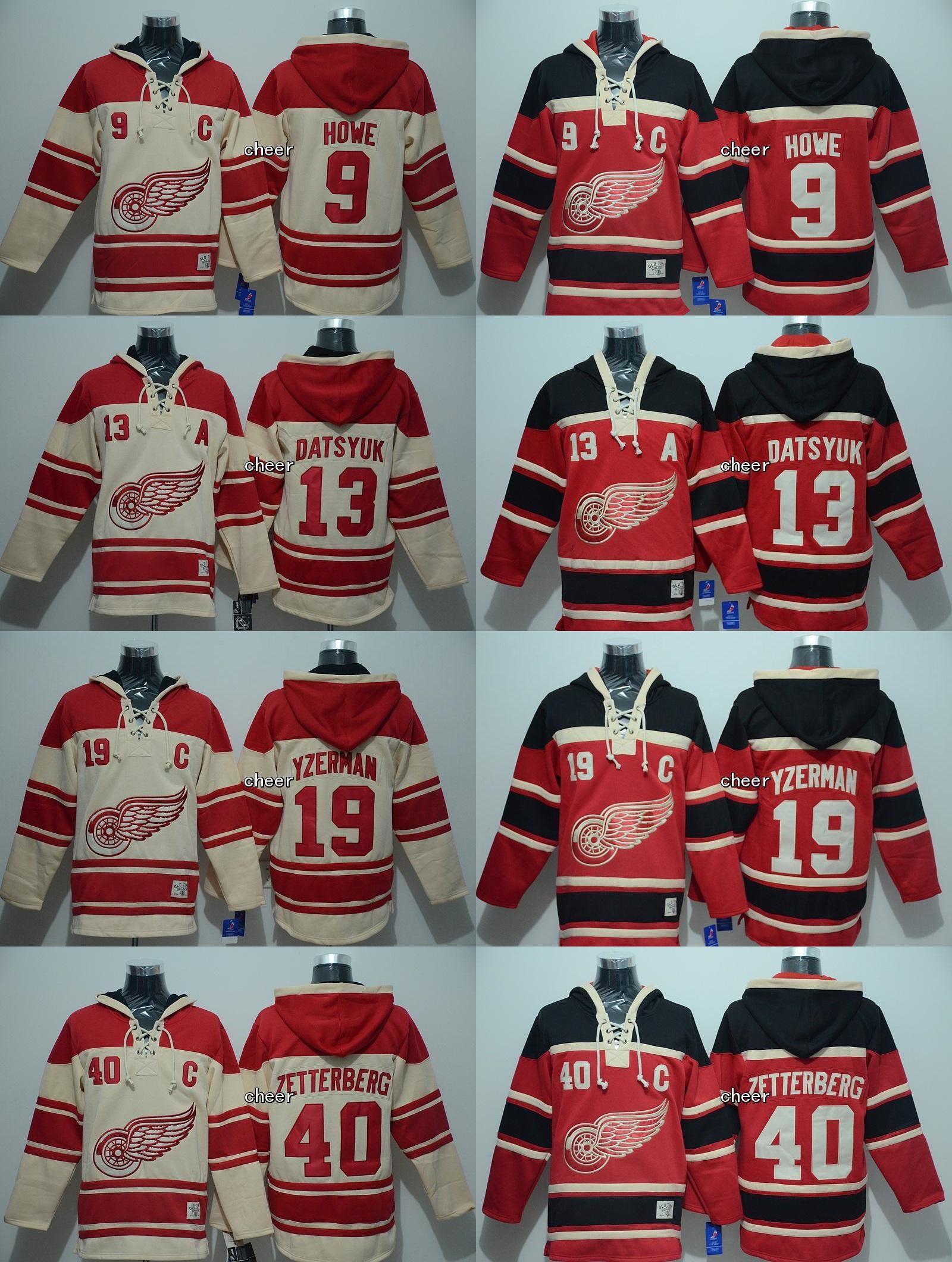 

2016 New Brand-Detroit Red Wings 9 howe 13 datsyuk 19 yzerman 40 zetterberg Red Beige Hoodies Jersey Top quality Hockey Jerseys, #13 datsyuk red