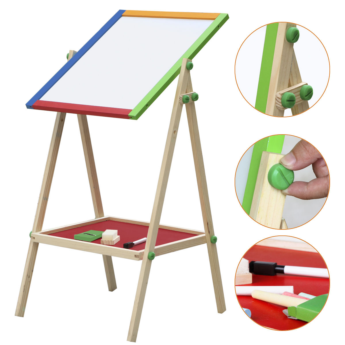 2020 Children Kids 2 In 1 Black White Wooden Easel Chalk Paint