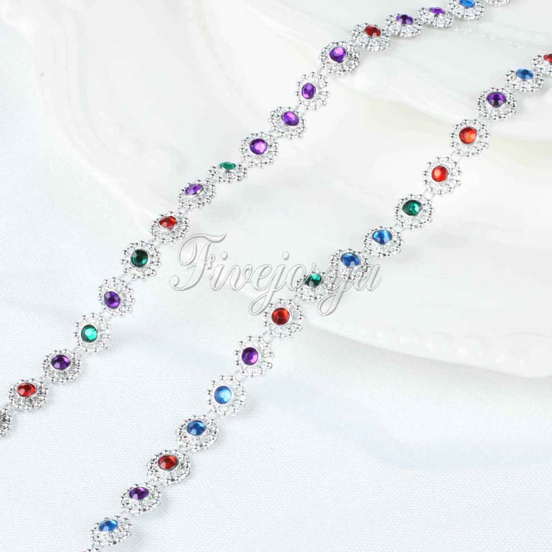 

Wholesale- 1Yard Single Row Colorful Diamond Mesh 1 Row Crystal Sewing Rhinestone Ribbon Trim for Wedding Party Decorations DIY Gift Wrap