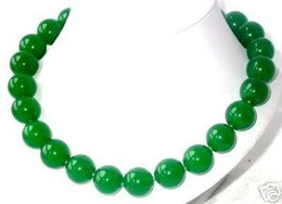 

New Fine jewelry 18" Imperial Natural Green Jade 12mm Round Beads Necklace