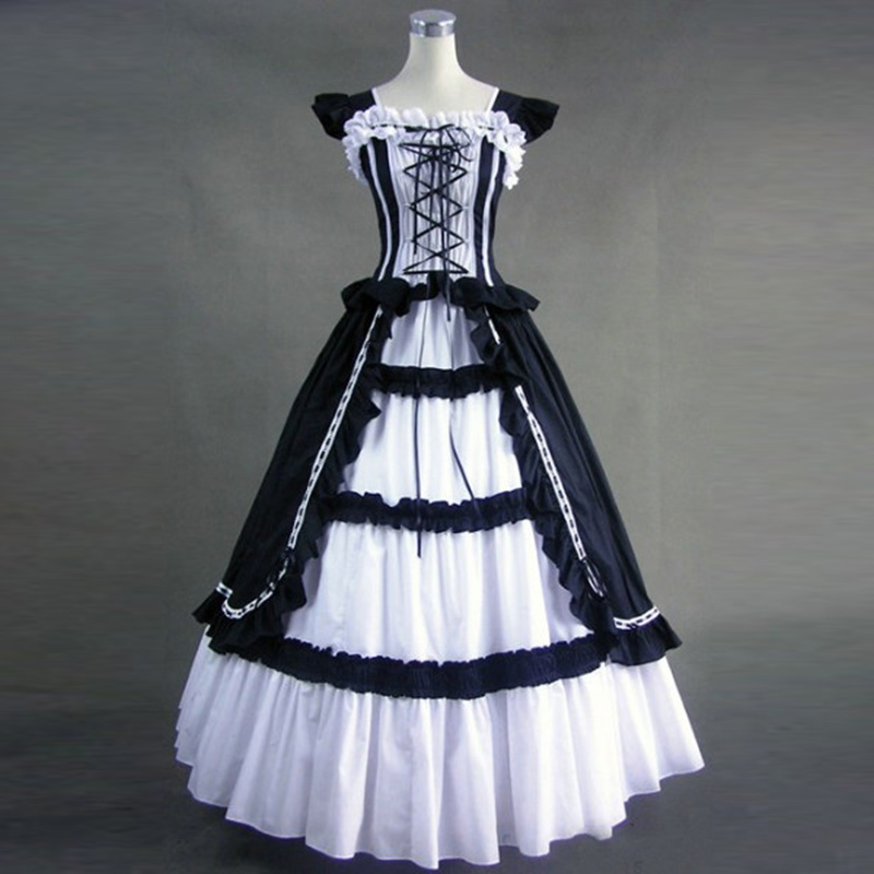 

2021 Black and Blue Cotton Gothic Victorian Party Dresses Costume 18th Century Retro Bow Court Princess dress Ball Gowns For Women