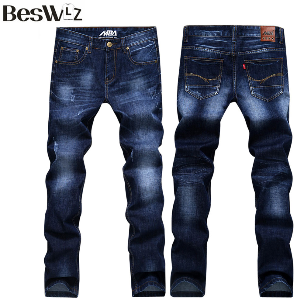 

Wholesale-2016 New Arrival Beswlz Brand Men Straight Jeans Pants Casual Fashion Classical Male Denim Grey Jeans, Blue