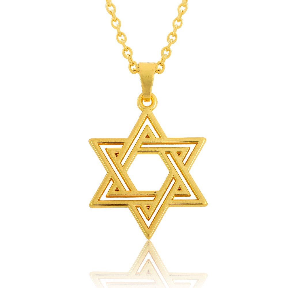 18k Gold Plated Classic Simple Unisex Jewish Star of David Pendant Necklace