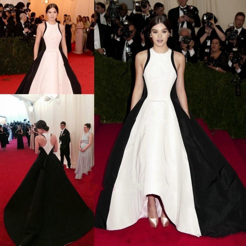 

Golden Globe Hailee Steinfeld Celebrity Evening Dresses Black and White Satin Runway Red Carpet Met Gala Hi-Lo Prom Formal Gowns, Pink