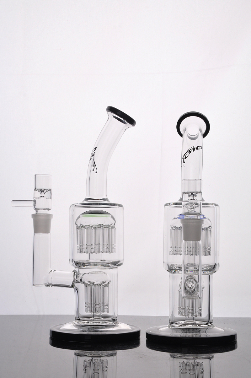 

TORO 11 inches glass bongs double arm tree percs water pipe dab rigs with 18 mm joint