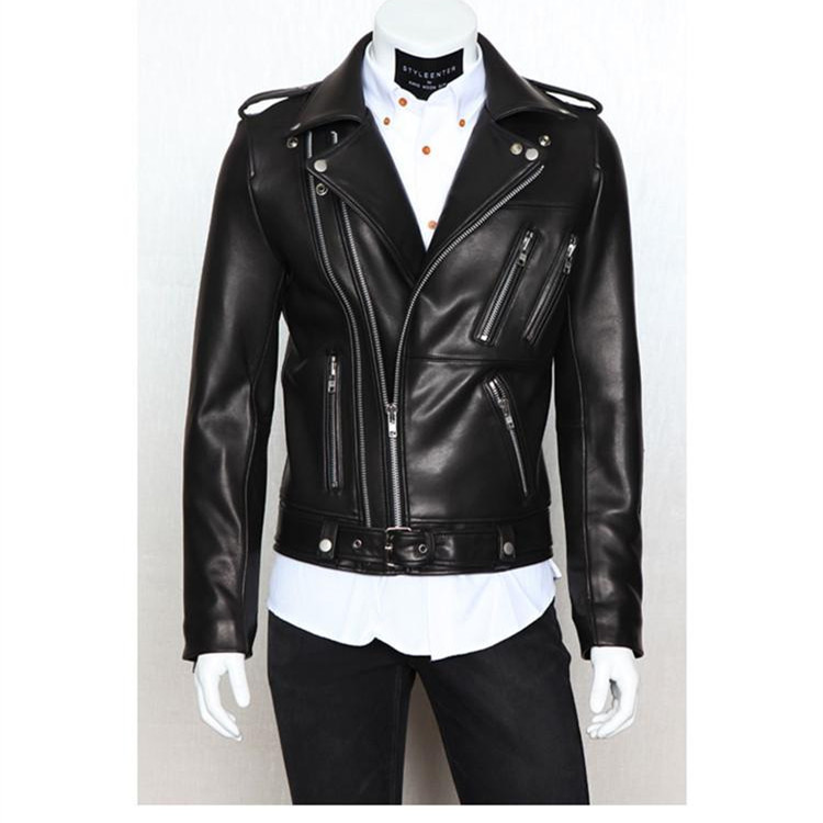 

Mens Motorcycle Leather Garment Casual flocking Men's Clothing Jacket Men Multi zipper slim leather design lapel tops, As pic