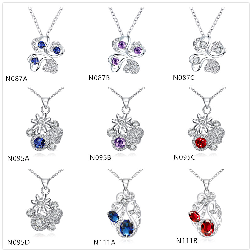 

fashion women's gemstone 925 silver necklace pendants mixed style,sterling silver plated pendant necklaces GTN3