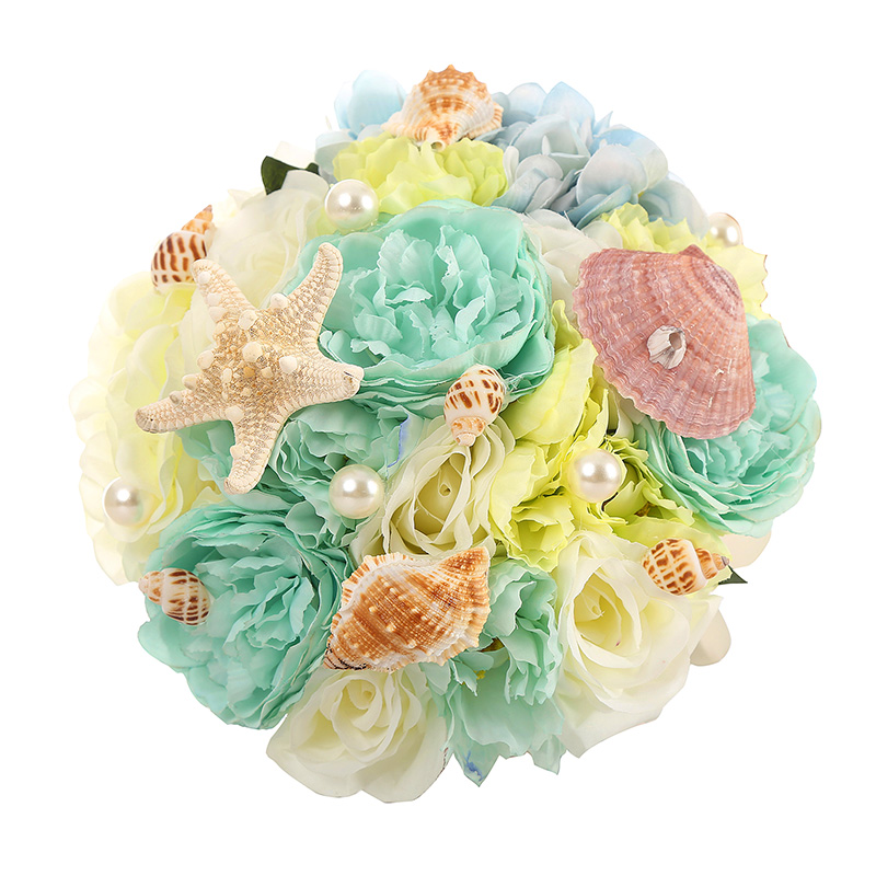 

High Quality Blue Shells Beach Vintage Wedding Decoration Artificial Bridesmaid Flower Silk Rose WF050MB-OC Top Bridal Wedding Bouquet