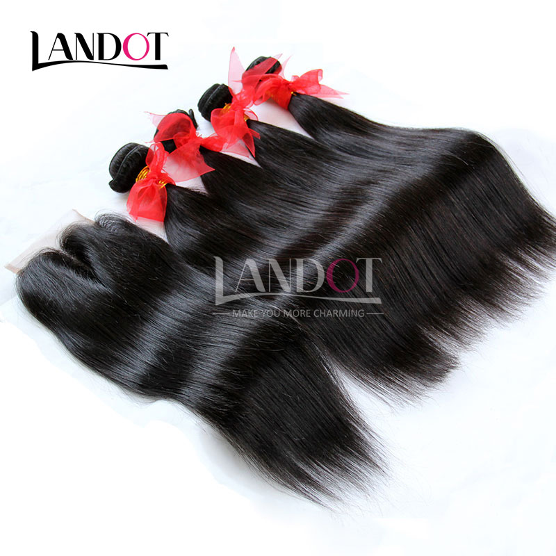 

5Pcs Lot Cambodian Straight Virgin Hair With Lace Closure Unprocessed Remy Human Hair Weaves 4 Bundles And Closures Free/Middle/3 Way Part, Natural color