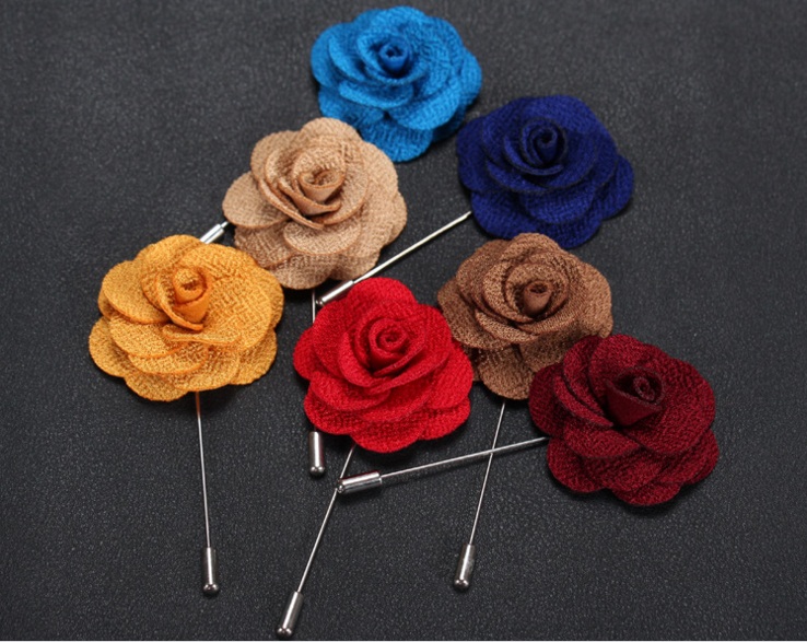 

2017 Lapel Flower Man and Woman Camellia Handmade Boutonniere Stick Brooch Pin Men's Accessories in 22 Colors