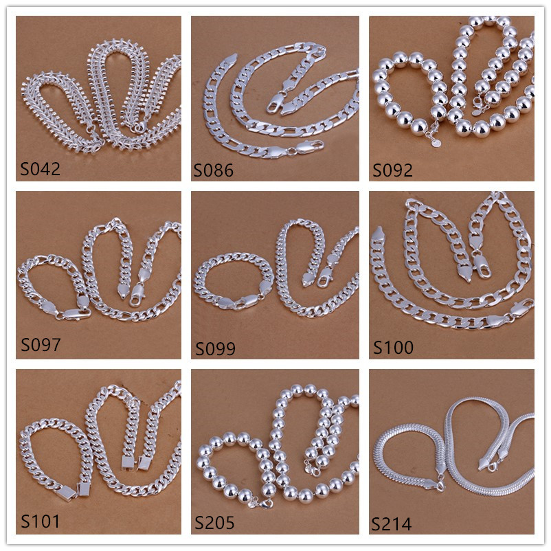 

Heavy men's sterling silver jewelry sets 6 sets a lot mixed style EMS1,cheap fashion 925 silver Necklace Bracelet jewelry set