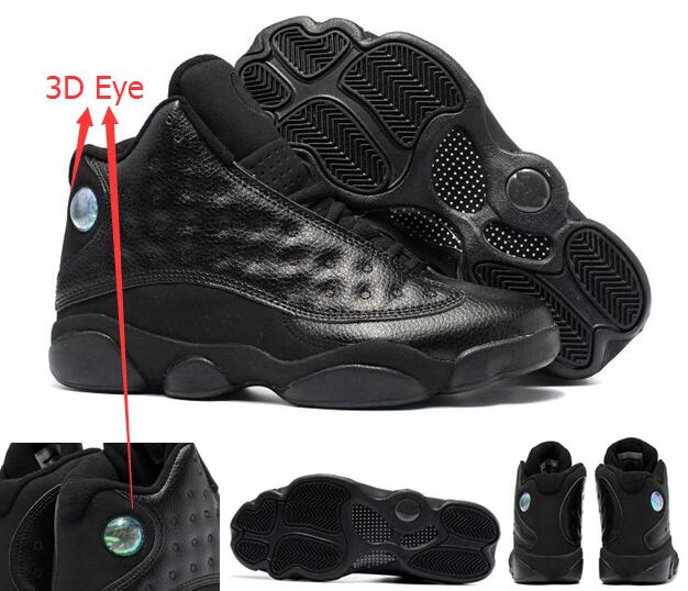 

Best Quality 13 All Black 3D Eye Black Metallic 13s man basketball shoes Men sz 41 47 With Box free shipping, Color-all black