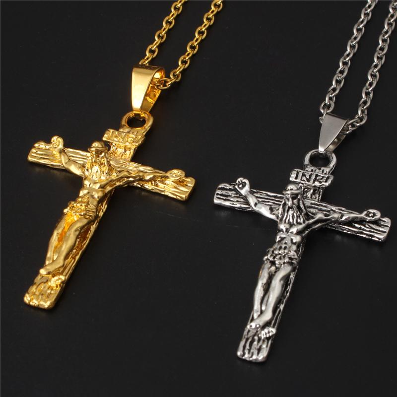 

Crucifix Cross Pendant Necklace Bracelet Gun Plated Stainless Steel Fashion Religious Jewelry For Women/Men Faith Necklace Wholesale