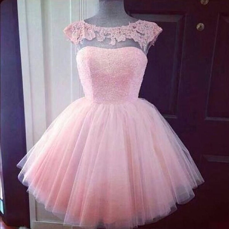 

Cheap High Quality Blush Pink Short Prom Dresses A Line Illusion Bateau Neckline Cap Sleeves Mini Party Gowns Formal Wear, Green