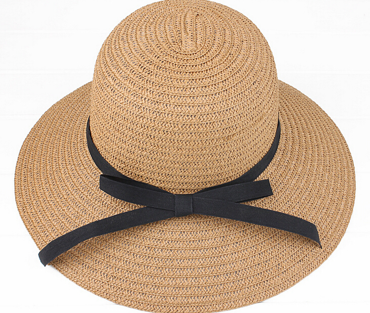 

Free shipping summer women sun hat wide brim straw hats 2016 female beach headwear ladies jazz cap, Beige
